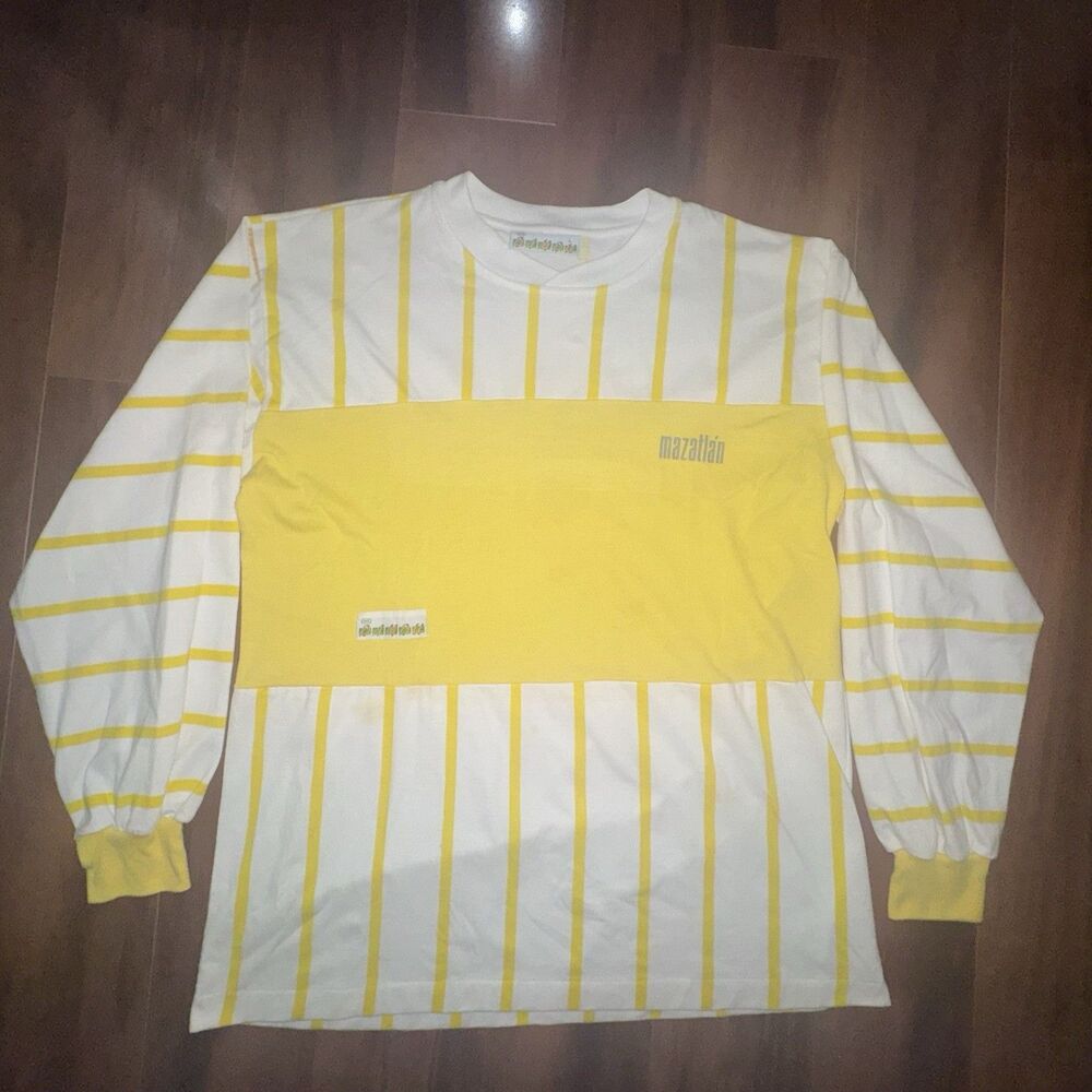 Vintage 90s Bambu Mazatlan Mexico Shirt L Yellow Striped Colorblock Resort